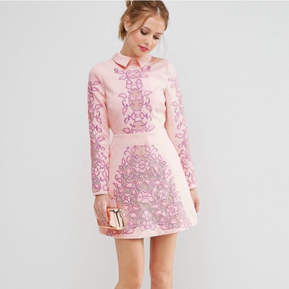 ASOS Pink Salon Mini A Line Dress